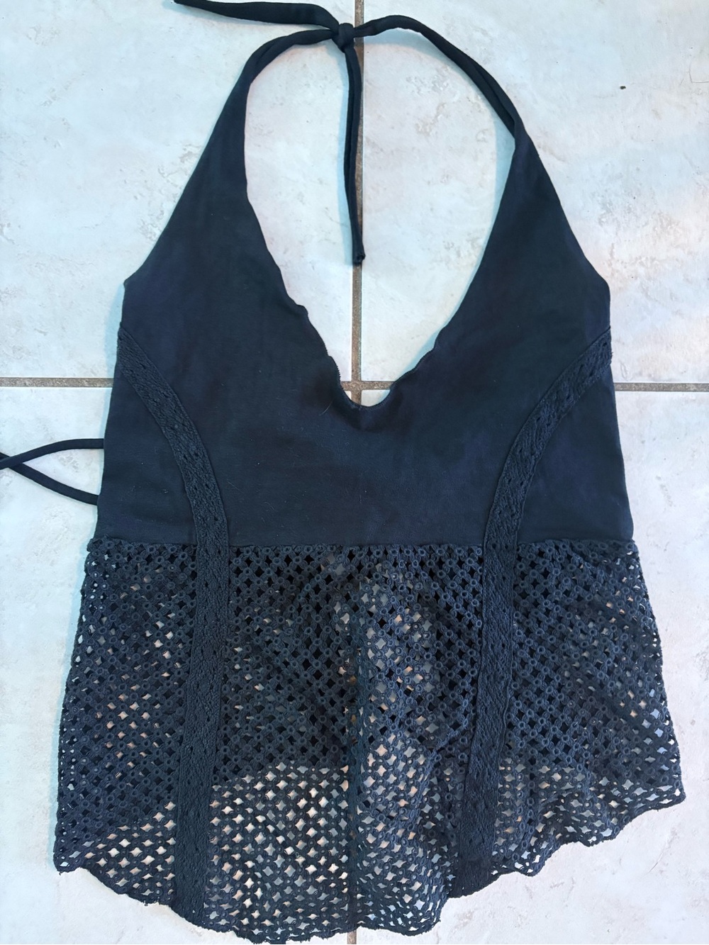 Black Halter Crochet Peplum Camisole